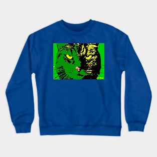 ANGRY CAT POP ART - GREEN YELLOW BLACK Crewneck Sweatshirt